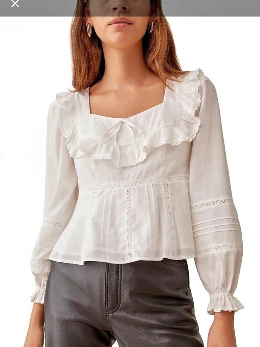 Reformation Rhia Lace Hem Top White Blouse